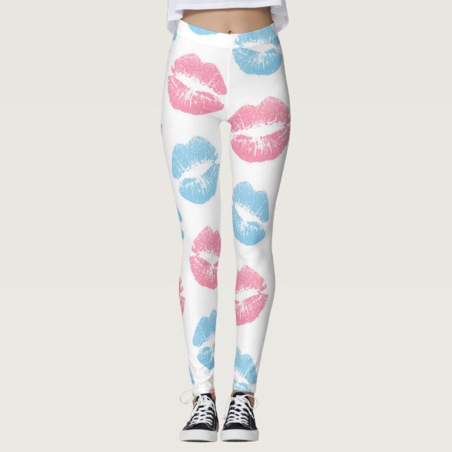 Leggings Patrón de labios azules y rosas, lápiz labial, bes (Anverso)