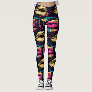 Leggings Patrón de labios de arte pop en negrita con gotas 