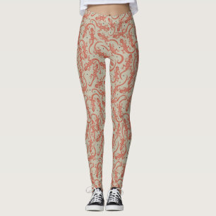 Leggings Patrón de lagarto geco lindo en terracota y beige