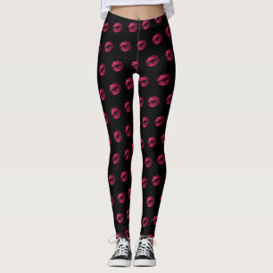 Leggings Patrón de lápiz labial de Purpurina rosa caliente