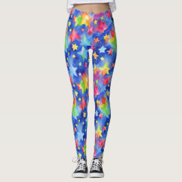Leggings Patrón de las estrellas del arco iris colorido de 