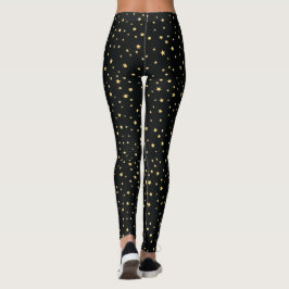 Leggings Patrón de las estrellas doradas en negro