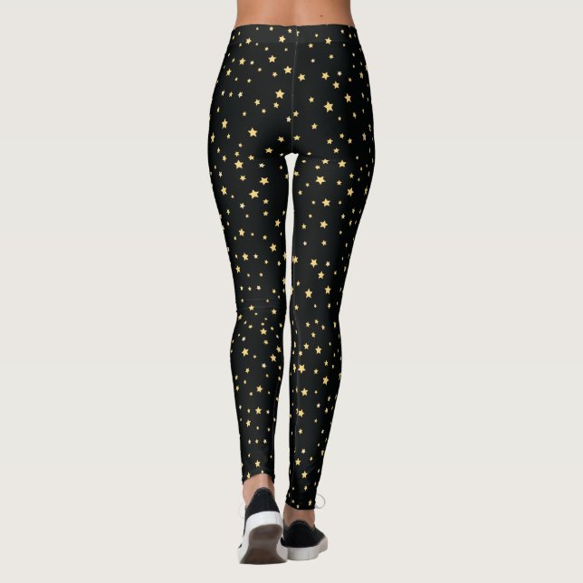 Leggings Patrón de las estrellas doradas en negro (Reverso)