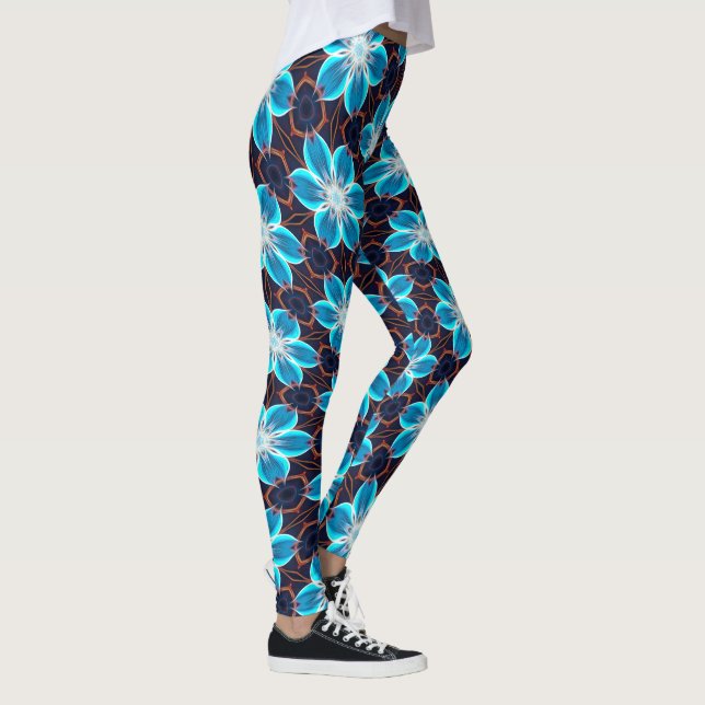 Leggings Patrón de las flores azules abstractas (Derecha)