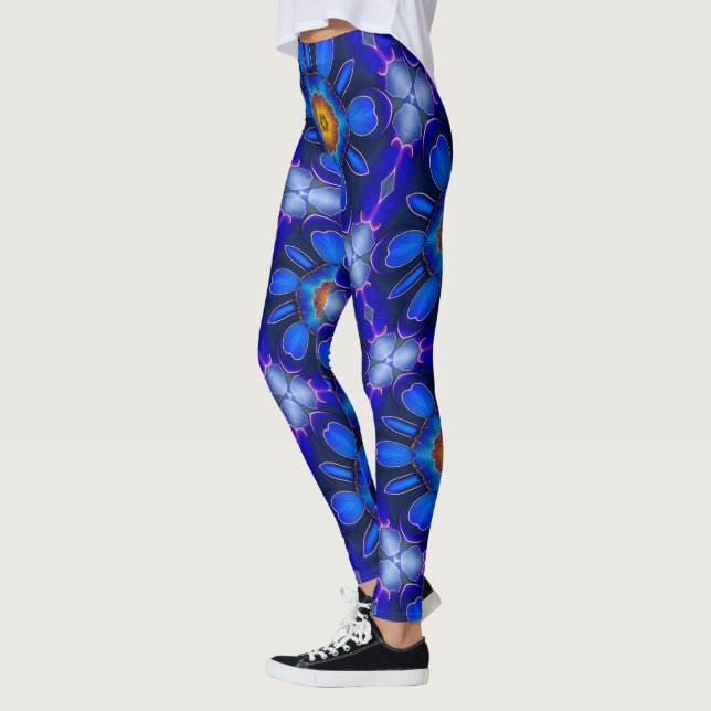 Leggings Patrón de las flores azules abstractas (Izquierda)
