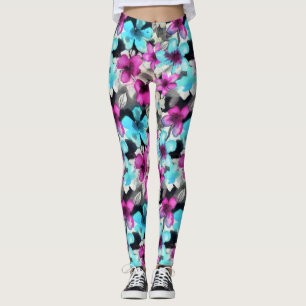 Leggings Patrón de las flores de color azul rosado blanco n