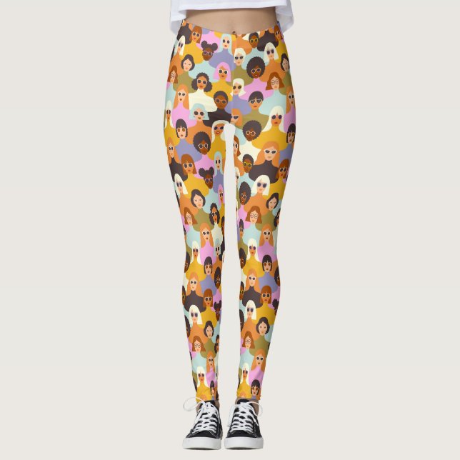 Leggings Patrón de las mujeres retro del mundo (Anverso)