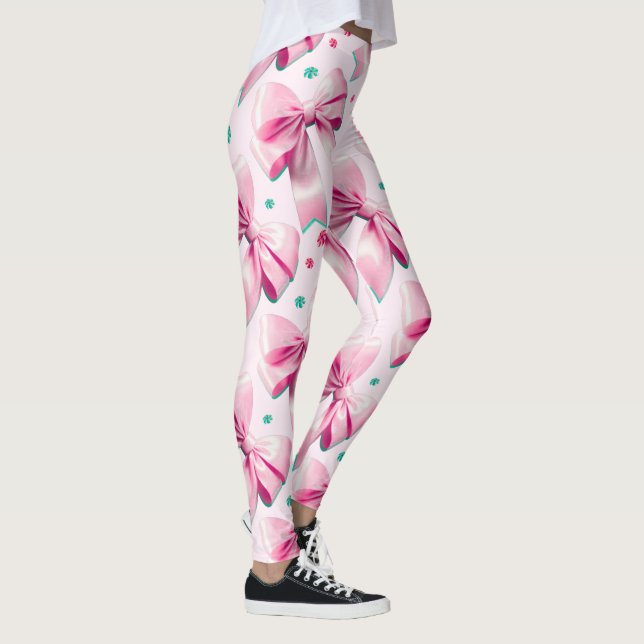Leggings Patrón de lazo coquette rosa (Derecha)