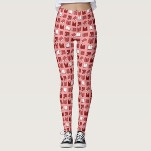 Leggings Patrón de lectura y escritura de libros rojos