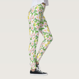 Leggings Patrón de lemas florales rosas