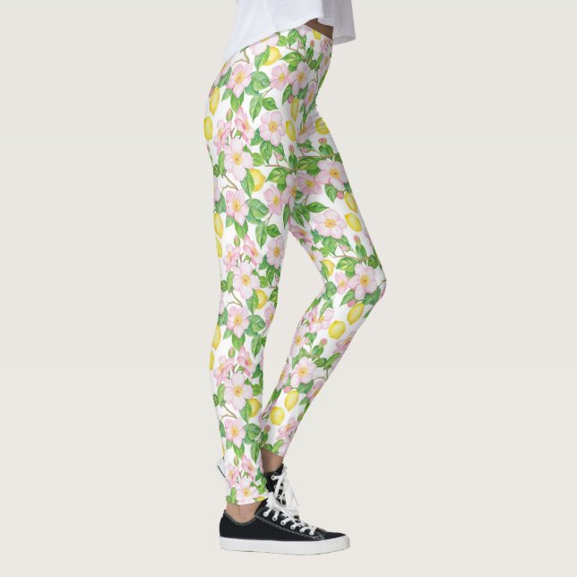 Leggings Patrón de lemas florales rosas (Derecha)