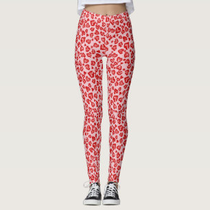Leggings Patrón de leopardo cardíaco en rojo en Rubor