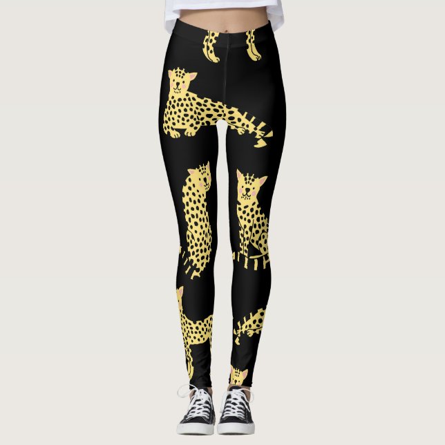 Leggings Patrón de leopardo: chita de fondo negro (Anverso)