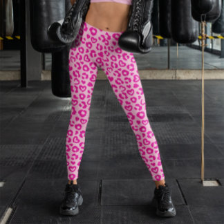 Leggings Patrón de leopardo con corazón rosa claro y calien
