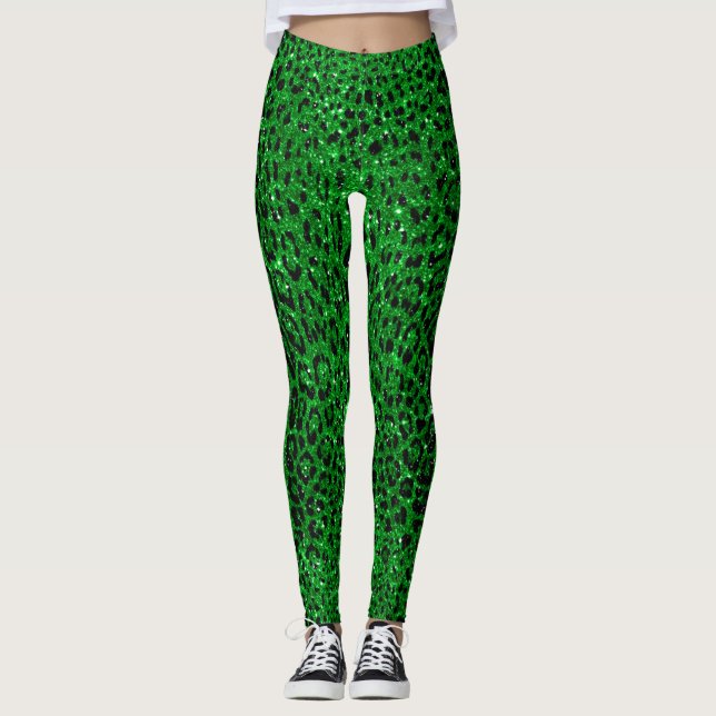 Leggings Patrón de leopardo de Purpurina verde esmeralda (Anverso)
