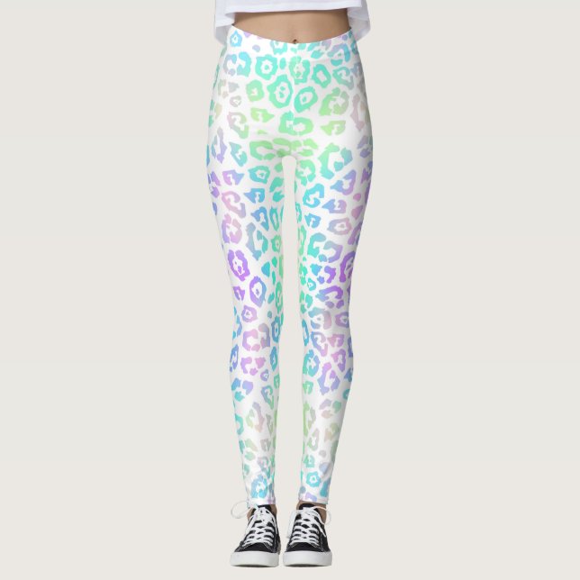 Leggings Patrón de leopardo del arcoiris Pastel (Anverso)