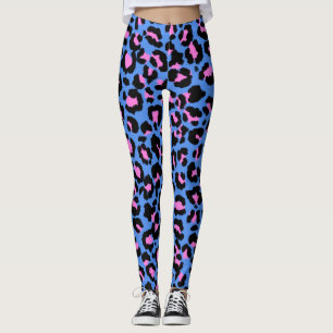Leggings Patrón de leopardo en frambuesa sobre azul eléctri