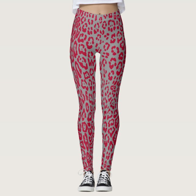 Leggings Patrón de leopardo en rojo y gris (Anverso)