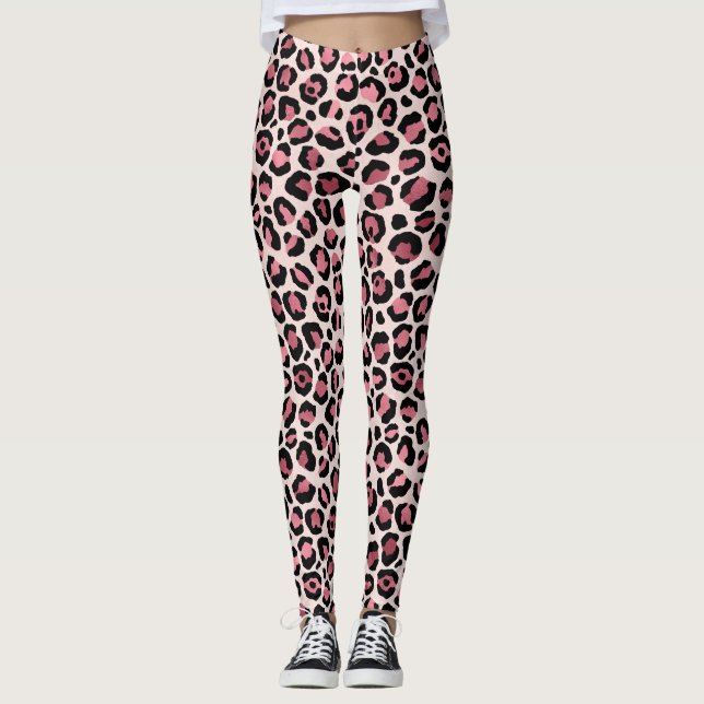 Leggings Patrón de leopardo rosa (Anverso)