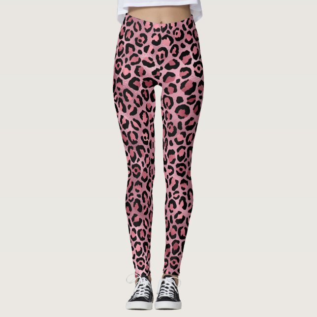 Leggings Patrón de leopardo rosa (Anverso)