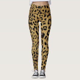 Leggings Patrón de leopardo suave de Glam Gold Purpurina