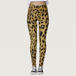 Leggings Patrón de leopardo suave de Glam Gold Purpurina