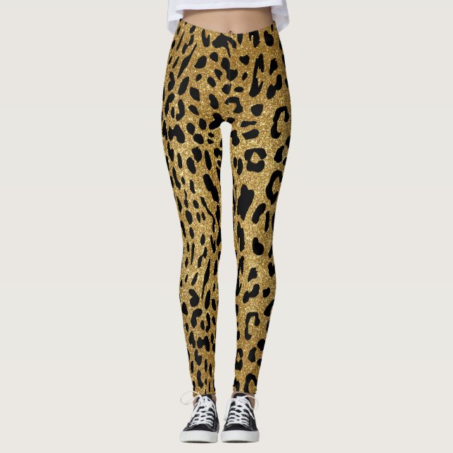 Leggings Patrón de leopardo suave de Glam Gold Purpurina (Anverso)