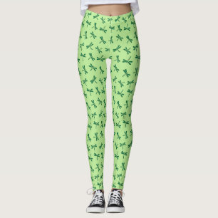 Leggings Patrón de libélula japonesa, verde jade claro