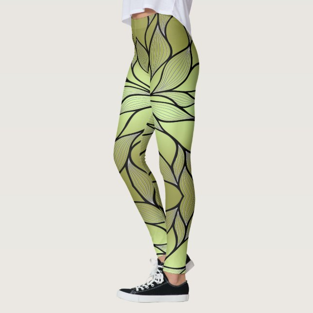 Leggings Patrón de licencia creativa verde oliva (Izquierda)