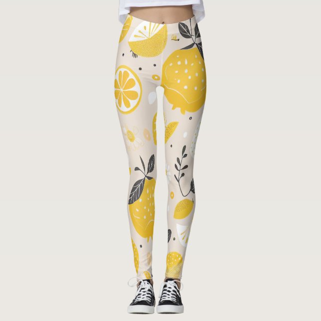 Leggings Patrón de limón de Kawaii (Anverso)