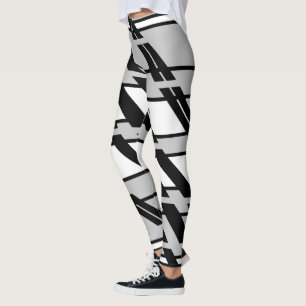 Leggings Patrón de línea aérea de resumen blanco negro mode