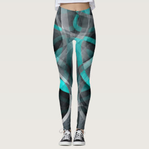 Leggings Patrón de línea arqueada turquesa y gris de los oc