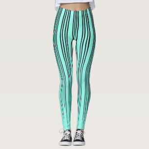 Leggings Patrón de línea de deriva azul negro/Verde azulado