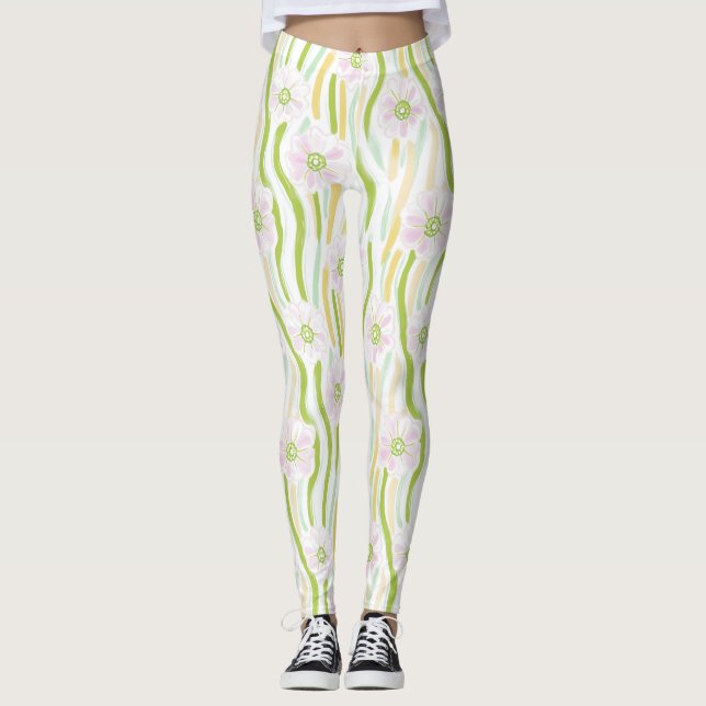 Leggings Patrón de línea floral abstracta moderna (4) (Anverso)