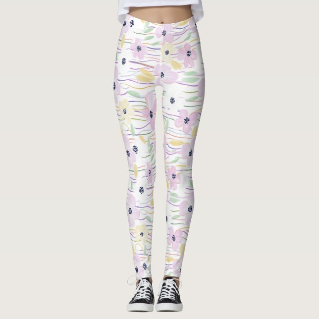 Leggings Patrón de línea floral abstracta moderna (6) (Anverso)