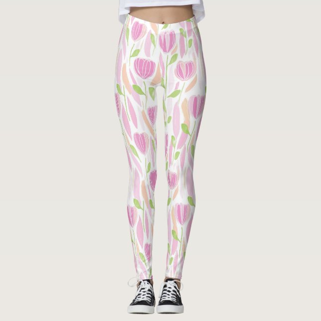 Leggings Patrón de línea floral abstracto moderno (1) (Anverso)
