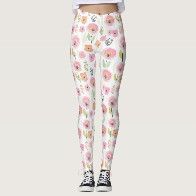 Leggings Patrón de línea floral abstracto moderno (2) (Anverso)