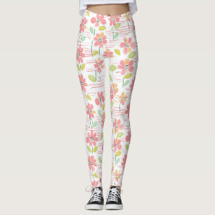 Leggings Patrón de línea floral abstracto moderno (3)