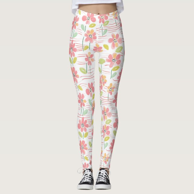 Leggings Patrón de línea floral abstracto moderno (3) (Anverso)