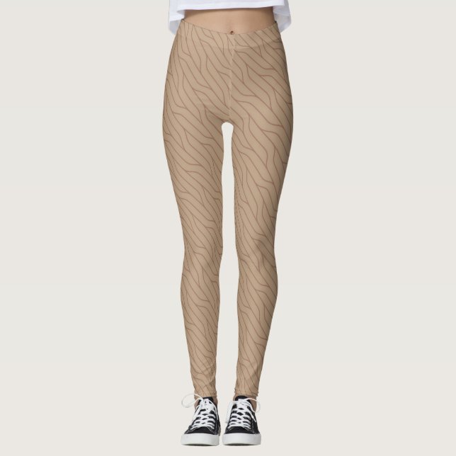 Leggings Patrón de línea ondulada beige mocha mousse marrón (Anverso)