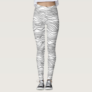 Leggings Patrón de línea ondulada dibujada a mano en blanco