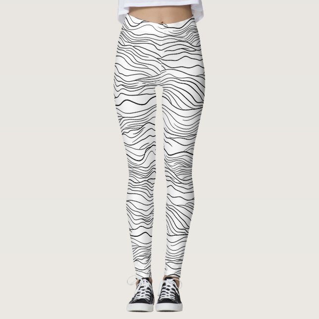 Leggings Patrón de línea ondulada dibujada a mano en blanco (Anverso)