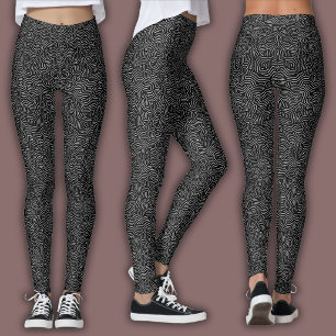 Leggings Patrón de Línea Topográfica Blanco y Negro