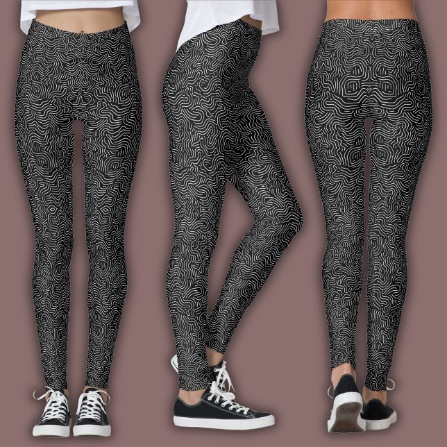 Leggings Patrón de Línea Topográfica | Blanco y Negro (Subido por el creador)