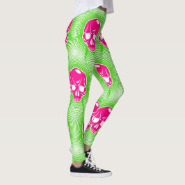 Leggings Patrón de línea trippy de cráneo rosa