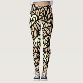 Leggings Patrón de líneas geométricas abstractas beige y ne