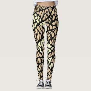 Leggings Patrón de líneas geométricas abstractas beige y ne