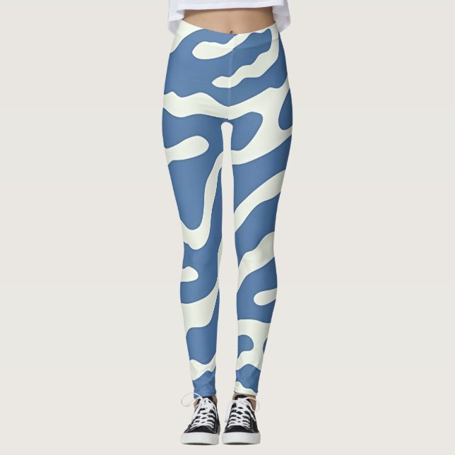Leggings Patrón de líneas onduladas con abstracto azul y cr (Anverso)