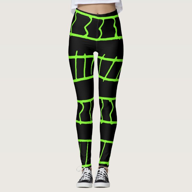 Leggings Patrón de líneas y formas sobre fondo negro (Anverso)