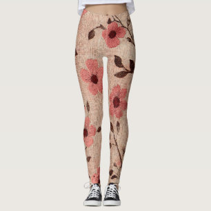 Leggings Patrón de Lino Floral Beige Rústico (4)